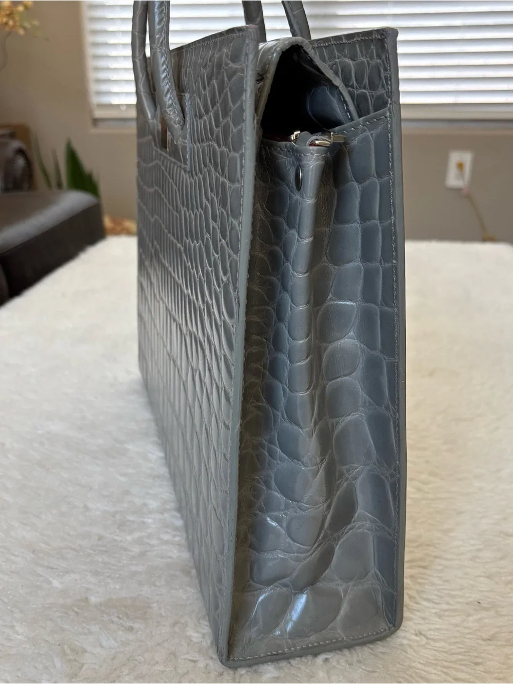 Giorgio Fedon 1919 Gray Croc-Embossed Business Large Satchel/Tote Bag